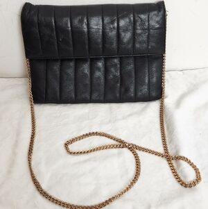 Vintage Black Leather Chain Shoulder Bag